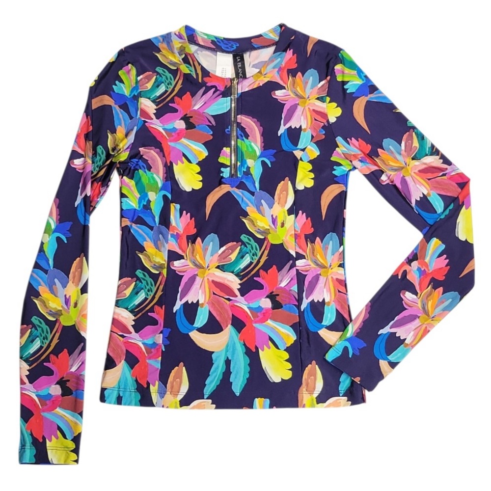 La Blanca Paradise Long Sleeve Half Zip Rashguard Floral Beach Wear Top Size L - Picture 4 of 11